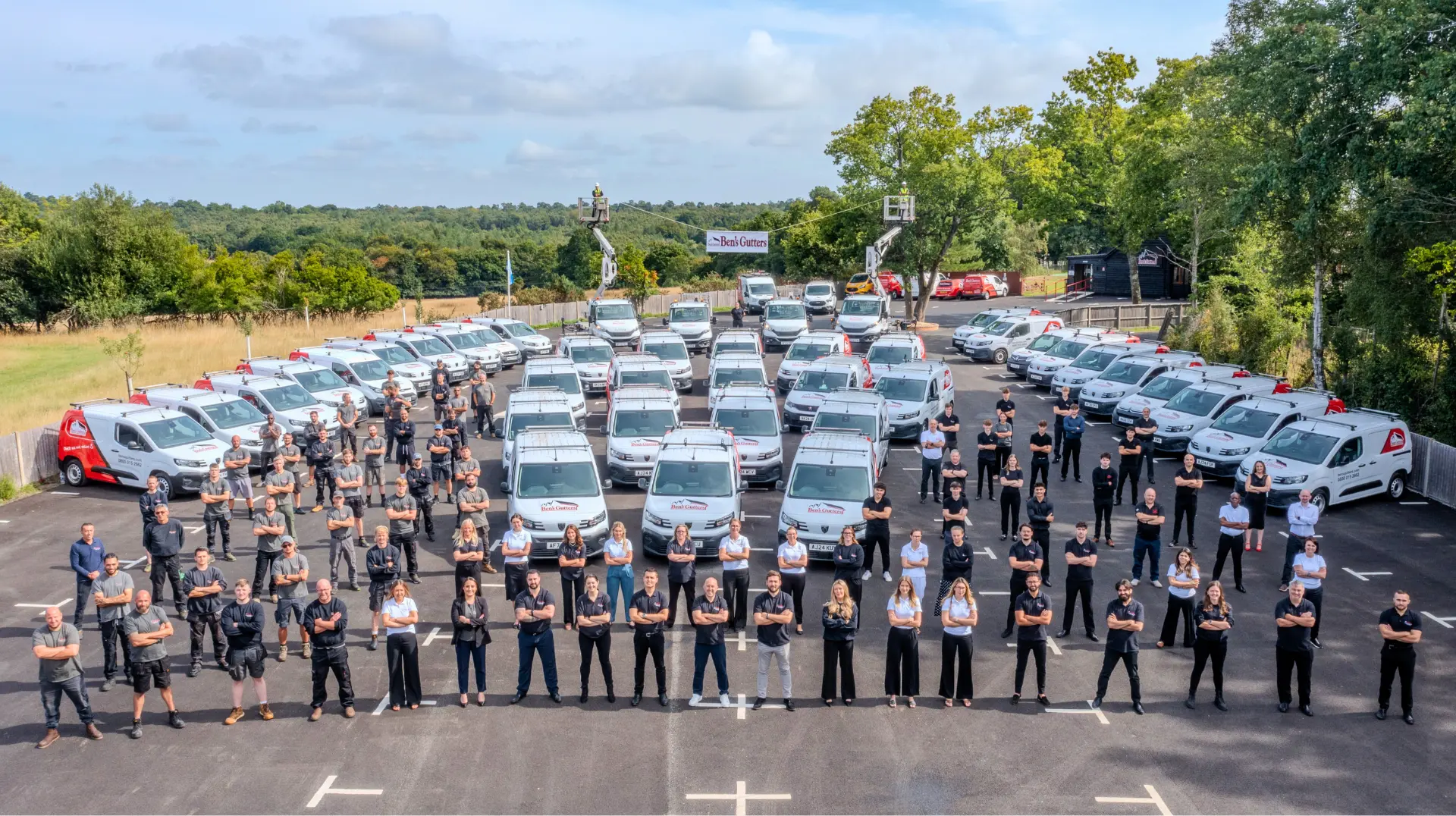 Ben's Gutters team and fleet gathered at the yard